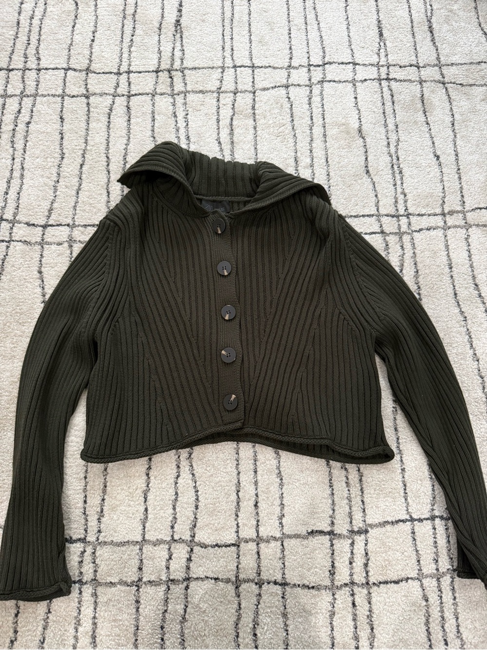 Zara Olive Ribbed Button-Front Women's Sweater